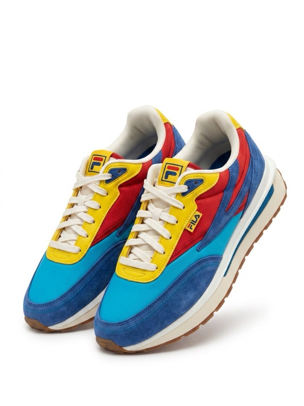 Fila Men’s Multicolor Lace-Up Sneakers in Blue, Yellow, Red